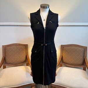 bebe Y2K Elegant Black Sleeveless Zip-Up Bodycon Dress